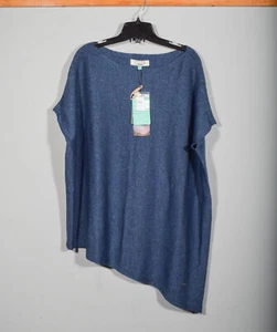 NWT Andean Brand Alpaca Blend Peruvian Blue Asymmetrical Poncho Sweater Sz M - Picture 1 of 4