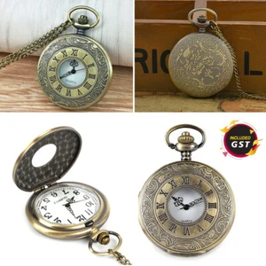 Vintage Steel Quartz Pocket Watch Classic Fob Pocket Watch with Short Chain AU - Picture 1 of 11