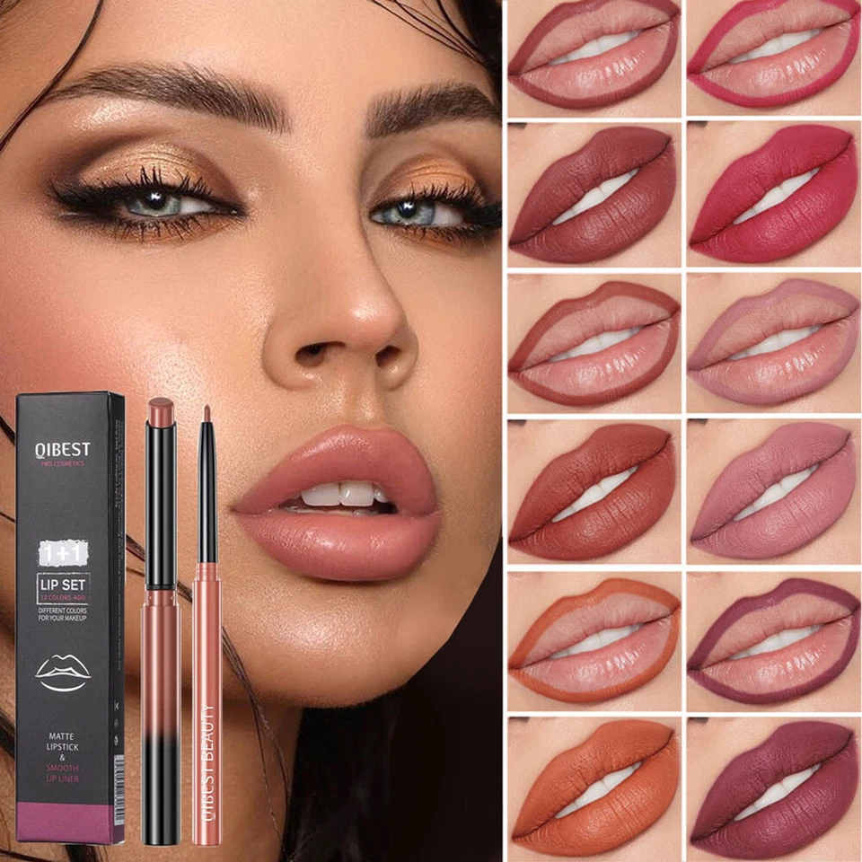 Lip Liner Lipgloss Set Waterproof Matte Liquid Lipstick Pencil Long Lasting - Image 1 of 4