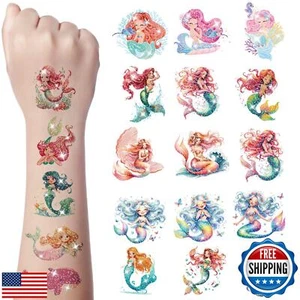 72 PCS Glitter Mermaid Tattoos for Kids Waterproof Tattoos Face Tattoos for G - Picture 1 of 5