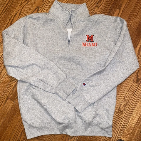 MIAMI OHIO REDHAWKS Sweatshirt CHAMPION LARGE Grey Sewn NCAA Logo 1/4 Zip MAC Cover