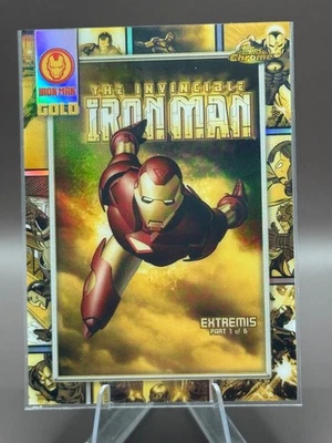 Tarjeta dorada Topps 2025 cromada Marvel Invincible Iron Man #IM-7 Foto 1 de 2