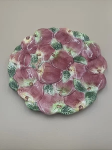 Piatto decorativo smaltato dipinto a mano ceramica vintage mele rosse 9” autunno casa - Foto 1 di 9