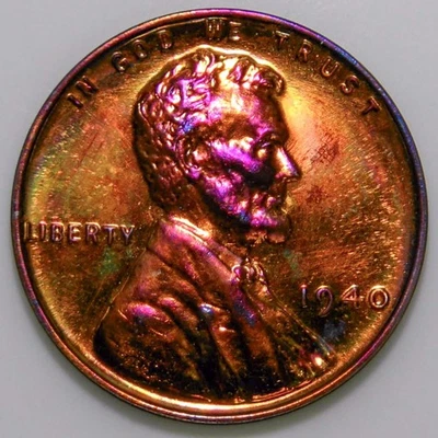 1940 Lincoln Wheat Cent Proof RED PINK PURPLE i852 - Image 1 of 2