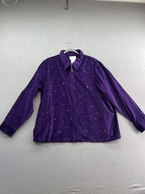 Quacker Factory Jacket Womens 1X Purple Velour Full Zip Rhinestone Studded - Image 1 of 4