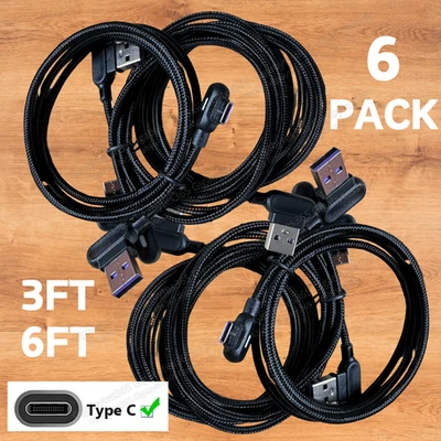 6Pack 90 Degree Right Angle USB to Type C Charger Cable Fast Charging Sync Cord - Image 1 of 4