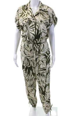 Lauren Ralph Lauren Womens Leaf Print Short Sleeve Button Jumpsuit Green Size 10 - Image 1 of 4