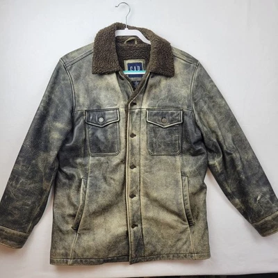VTG GAP Sherpa Lined Leather Jacket Men Small Trucker Western Barn Coat Y2K - Image 1 of 4