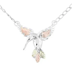 Hummingbird - Silver Black Hills Gold Pendant/ Custom Made in USA Gift Box - Picture 1 of 2