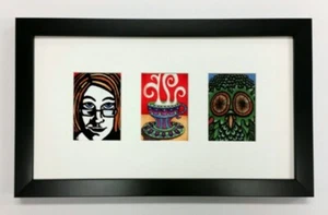 ACEO Picture Frame - fits three ATC prints - thin black wood with white matting - Picture 1 of 1