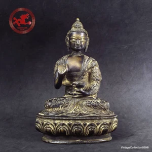 Ancient Nepalese bronze Buddha statue, Shakyamuni Abhaya Mudra with sealed base - Picture 1 of 7