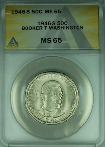 1946-S Booker T Washington Commemorative Silver Half Dollar 50c ANACS MS-65 (40) - Picture 1 of 2