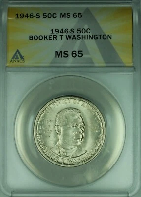 1946-S Booker T Washington Commemorative Silver Half Dollar 50c ANACS MS-65 (40) - Image 1 of 2