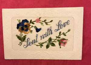 WWI Silk Embroidered Carte Postale. Sent With Love. Unusual - Sent From Wife. - Picture 1 of 5