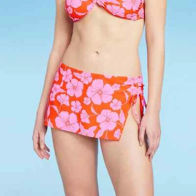 Large - Womens Cinch Side Skirt Cover Up - Wild Fable Orange Pink Tropical Print - Image 1 of 4