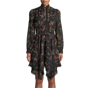 Derek Lam 10 Crosby High-Neck Printed Silk Long-Sleeve Handkerchief Dress 0 - Picture 1 of 7