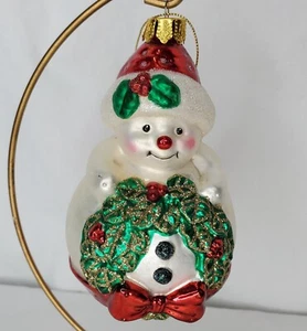 Brass Key Glass Snowman Ornament Wreath Glitter Christmas Holidays Vintage - Picture 1 of 11