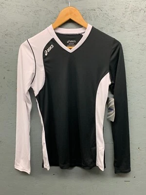 Camiseta de manga larga para mujer ASICS pequeña negra blanca cuello en V rendimiento deportivo Foto 1 de 4