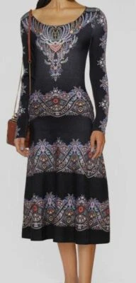 Vestido midi de lana manga larga cuello redondo negro Etro para mujer talla IT 42/US 6 $2500 Foto 1 de 4