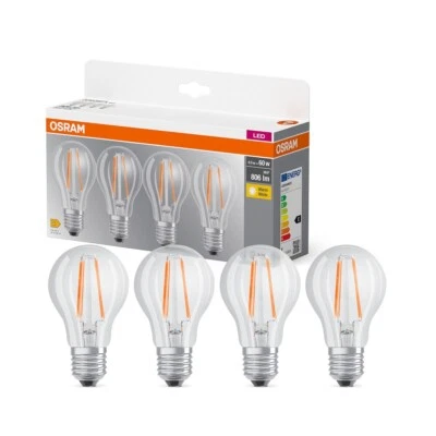 4er-Pack Osram E27 LED Lampen in Glühlampenform klar 6,5W wie 60W 2700K warmweiß - Bild 1 von 4