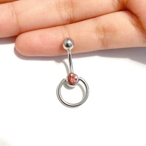 REVERSIBLE Surgical Steel NAVEL PINK Gem SLAVE RING Navel Barbell. - Picture 1 of 3
