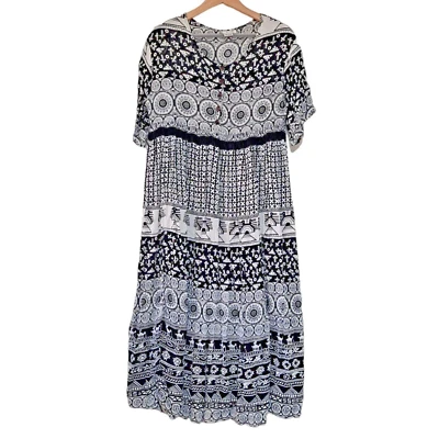 Vestido LGS Vintage Mujer Pequeño Negro Blanco Tribal Lagenlook Artístico Maxi Boho Años 90 Foto 1 de 4
