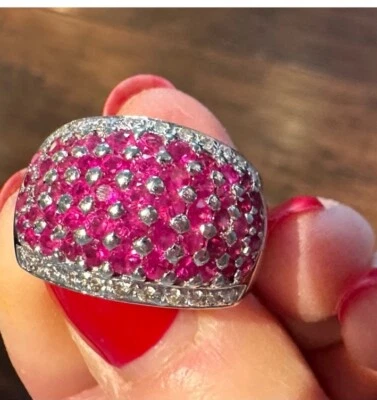 14K SAPPHIRE AND DIAMOND WHITE GOLD  BAND RING- 8.50 GRAMS - Image 1 of 4