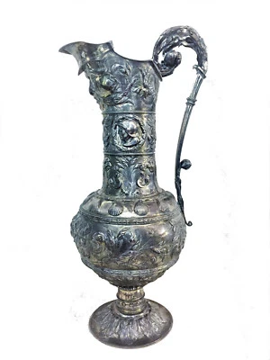 Antigua jarra de vino alemana neobarroca de plata, siglo XIX Foto 1 de 4