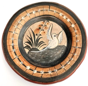 Tonala Burnished Plate White Dove Earth Tones Hand Made 8" for Hanging 1960s - Picture 1 of 7