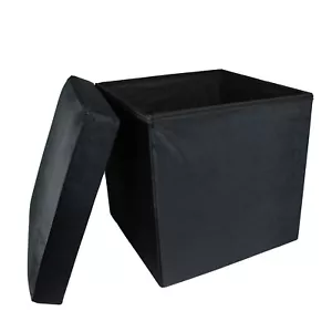 Urban Designs Modern Foldable Fabric Cube Storage Stool Ottoman - Black - Picture 1 of 3