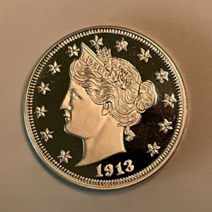 2oz .999 Fine Silver 1913 V Nickel Copy Round BU in Plastic Capsule