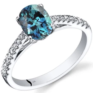 Peora 14K White Gold Oval Created Alexandrite Ring , Size 7 - Picture 1 of 2