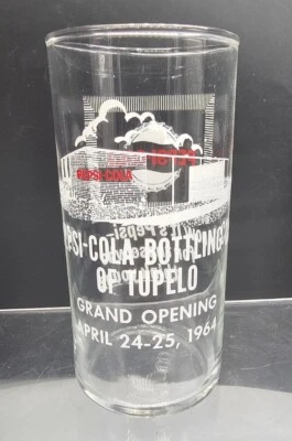 Vidrio conmemorativo PEPSI Cola Bottling Co. of Tupelo MS 1964 gran apertura Foto 1 de 4