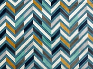 BRENTANO PANDORA ARACHNE CHEVRON VELVET GRAY AQUA CUSHION FABRIC 1.6 YARDS 50"W - Picture 1 of 6