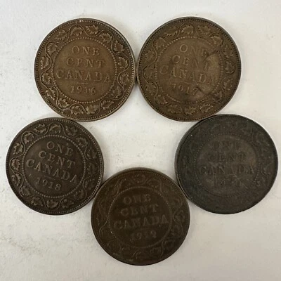 Canada Large One Cent Lot 1916 1917 1918 1919 1920 Five Coin Set King George 5th - Image 1 of 4