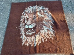 Vintage Lion Head Safari Plush Reversible Throw Blanket 60x80 Homemaker Germany - Picture 1 of 10