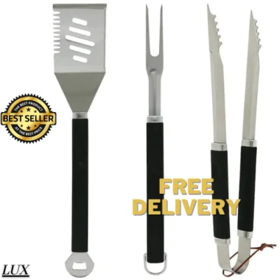 NEW Blue Rhino Stainless Steel BBQ Grill Tool Set 4 in 1 Spatula, Fork And Tongs - Image 1 of 4