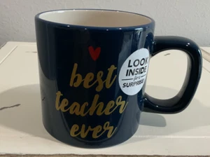 Clay Art Coffee Mug Lg Best Teacher Ever 3D Apple in Bottom of Cup Teacher Gift - Picture 1 of 6