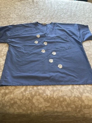 Blusa esfoliante unissex Scrub Zone (impressões de pata) azul tamanho XL - Imagem 1 de 4