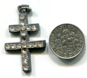 Vintage Piccola Croce con Diamanti Simulati 38mm Alta Scansioni Vedere - Foto 1 di 3