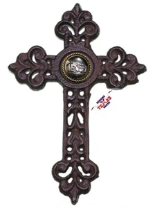 Cowboy Church Cast Iron Cross with Concho 9 1/2 X 6 1/2 Ornate Christian - Picture 1 of 2