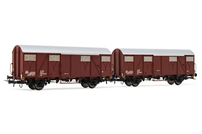 RIVAROSSI Spur H0 HR6505 Set mit 2 gedeckten Güterwagen Gqs, FS, Ep.IV, OVP, NEU