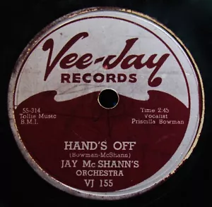 JAY McSHANN'S ORCHESTRA~Hands Off & Another Night~R&B Blues 78-VEE JAY #155 - Picture 1 of 2