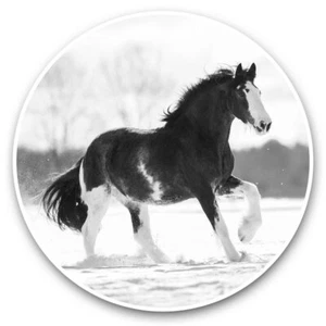 2 x Vinyl Aufkleber 30 cm (BW) - Clydesdale Pferd im Schnee #39010 - Bild 1 von 8