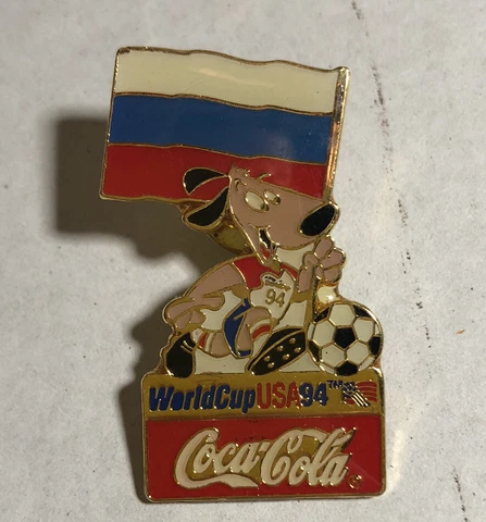 World Cup USA 1994 Dog Mascot Coca Cola Sponsor Enamel Lapel Pin Pinback Cover