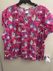 Scrub Top Women 3Xl Cute Dogs On Pink - Scrub Star Brand - Picture 1 of 4