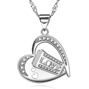 Heart Necklace White Gold Plated Crystal Love Cup Pendant Necklace for Women - Picture 1 of 7