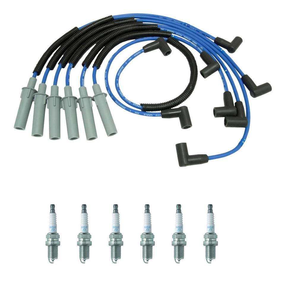 NGK Wire Set & 6 Standard Spark Plugs Kit for Dodge B150 B2500 D150 W150 3.9L V6 - Image 1 of 1