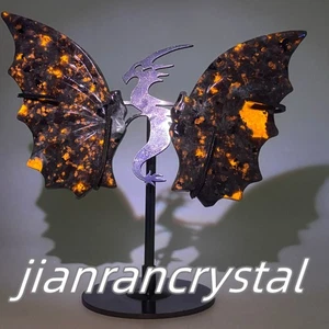 Natural Yooperlite Dragon Wings Carved Crystal Quartz Skull + Stand - Picture 1 of 8