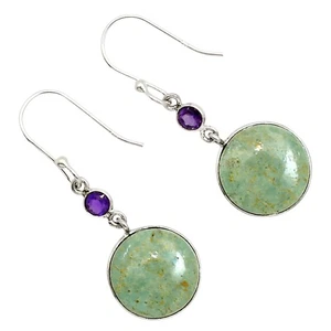 Natural Utah Variscite & Amethyst 925 Sterling Silver Earrings Jewelry E-1002 - Picture 1 of 5